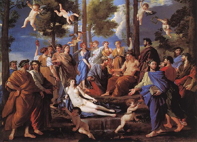 POUSSIN, Nicolas Apollo and the Muses (Parnassus) af France oil painting art